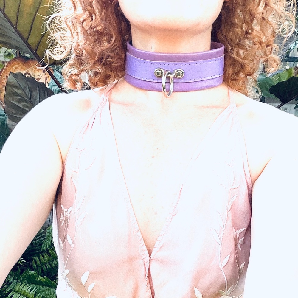 HANDMADE Purple Leather Adjustable Slave Silver Hardware Collar